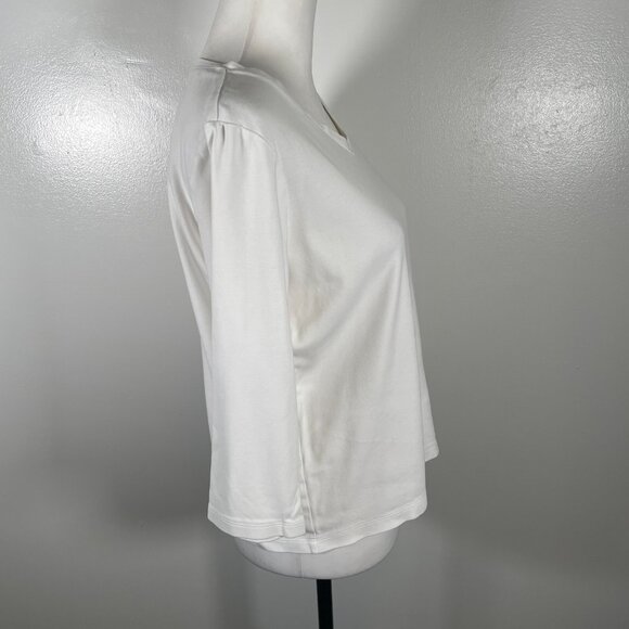 L.L. Bean T Shirt Top Women's Small Regular White Cotton Stretch V Neck Pullover - Picture 12 of 16